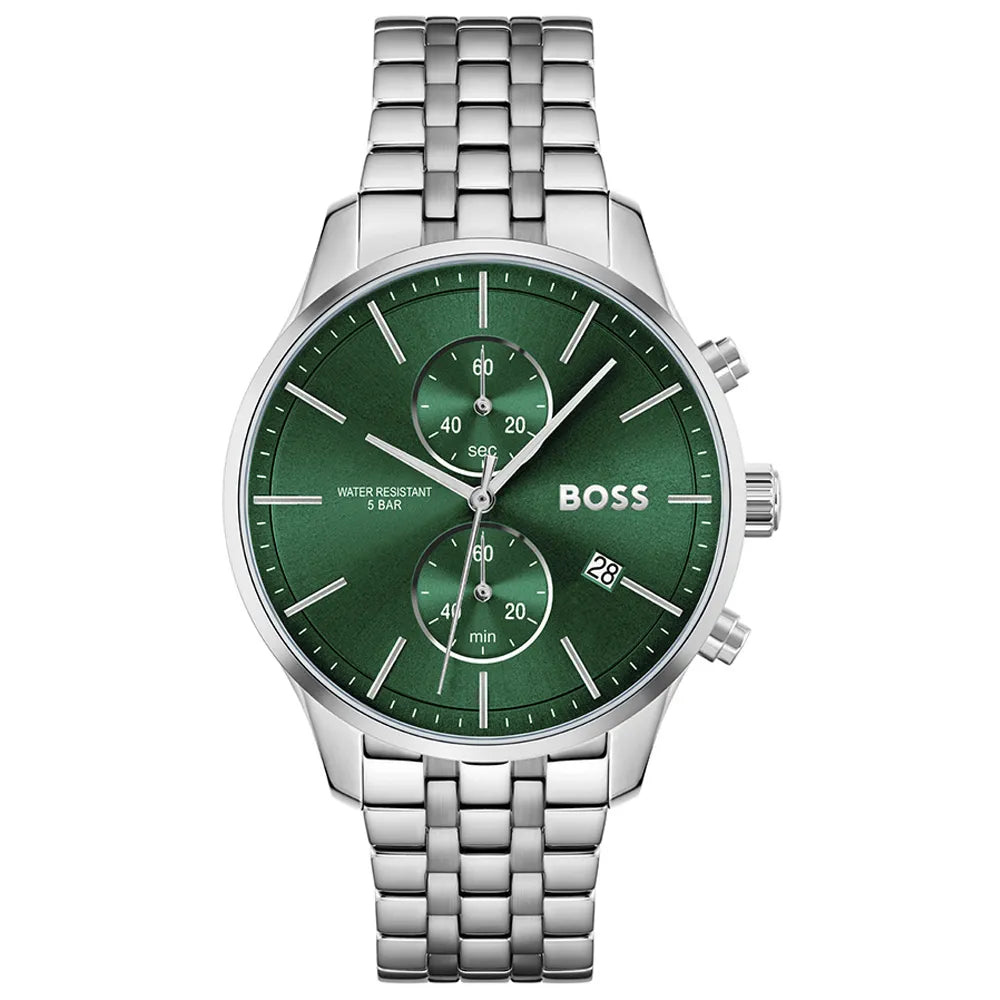 Men's Green Dial Hugo Boss Stainless Steel Chronograph Watch -HB1513975